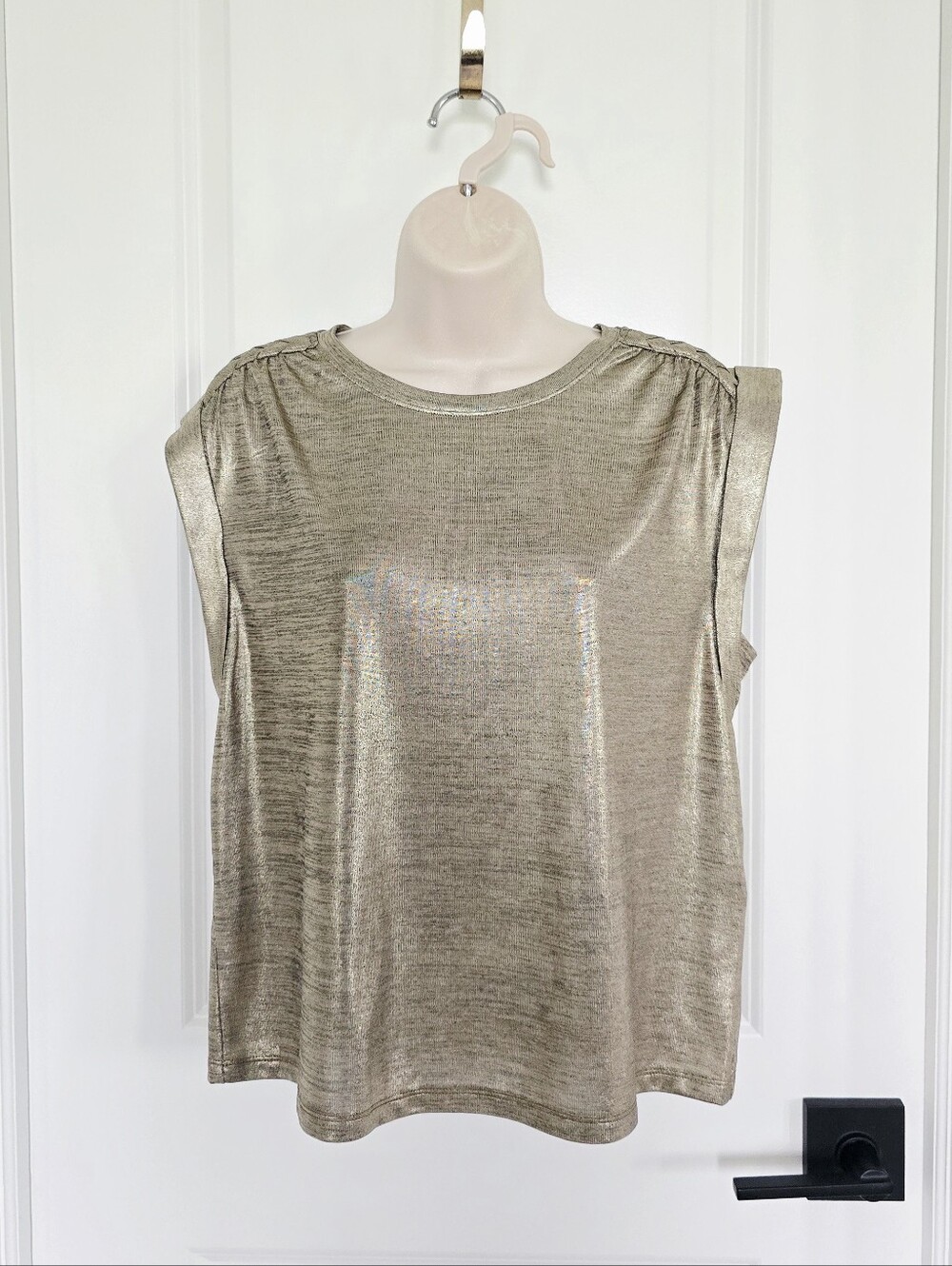 NWT White House Black Market Metallic Gold Cap-Sleeve Top Sz Medium